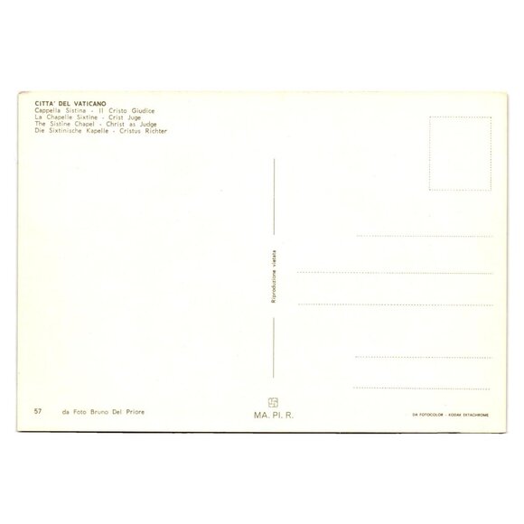 Michelangelo Sistine Chapel Christ As Judge Postcard Vintage Art Tourist Vatican - Picture 2 of 2